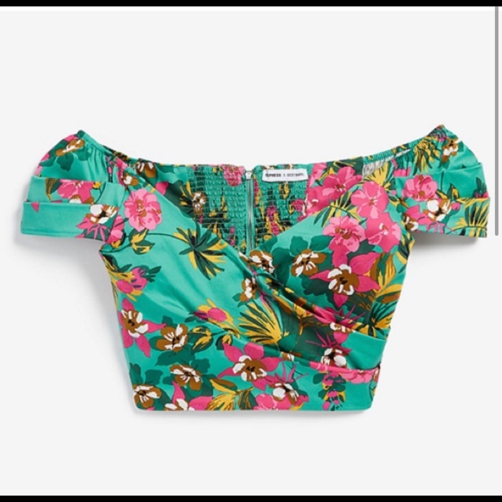 Floral Off-Shoulder Top - Green and Pink